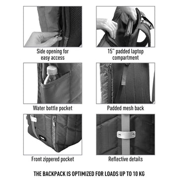 Backpack for School - Backpack with Reflector Strip, Side Pockets, Padded Straps - Black