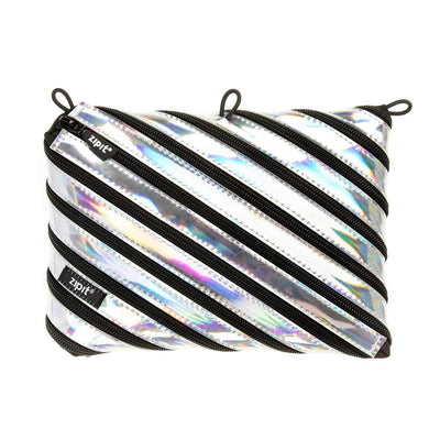 ZIPIT Metallic 3 Ring Pouch Smooth Silver 