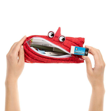 Zipit Grillz Pencil Case for Kids, Holds Up to 30 Pens, Made of One Long Zipper! (Red)