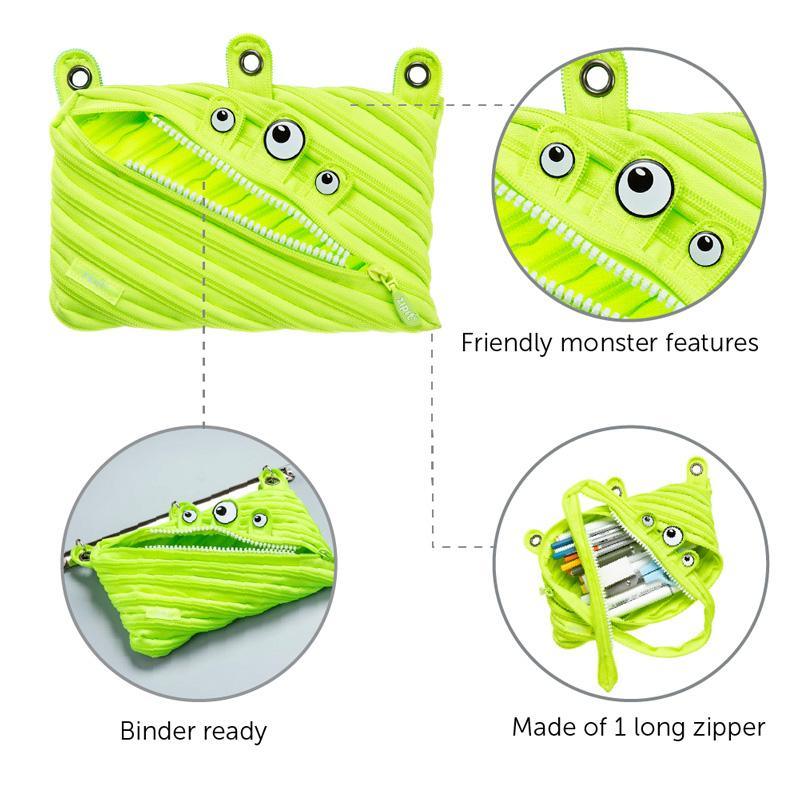 Zipit Monster, Lime Green Pencil Case. 3 Hole Binder Pencils Cell